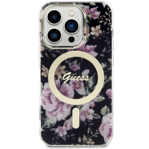 Etui Guess Flower MagSafe na iPhone 14 Pro - czarne Guess