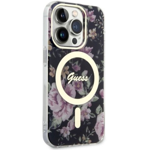 Etui Guess Flower MagSafe na iPhone 14 Pro - czarne Guess