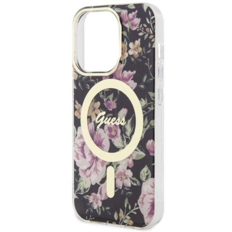Etui Guess Flower MagSafe na iPhone 14 Pro - czarne Guess