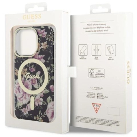 Etui Guess Flower MagSafe na iPhone 14 Pro - czarne Guess