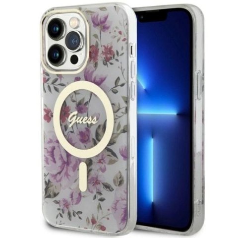 Etui Guess Flower MagSafe na iPhone 14 Pro - przezroczyste Guess