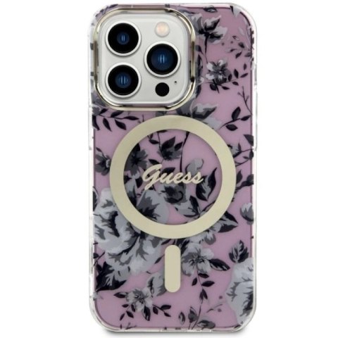 Etui Guess Flower MagSafe na iPhone 14 Pro - różowe Guess