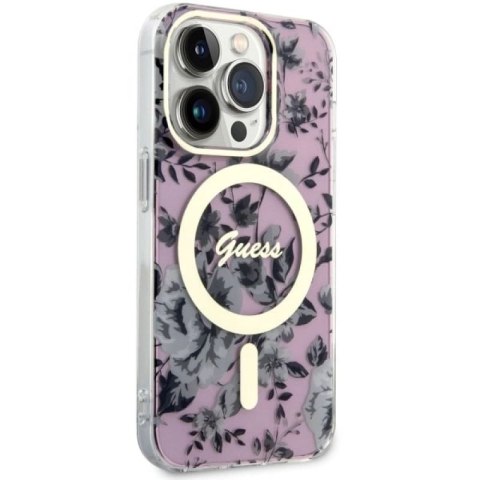 Etui Guess Flower MagSafe na iPhone 14 Pro - różowe Guess