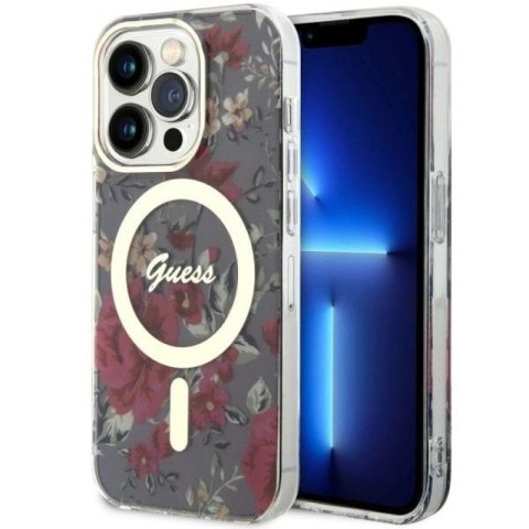 Etui Guess Flower MagSafe na iPhone 14 Pro - zielone Guess