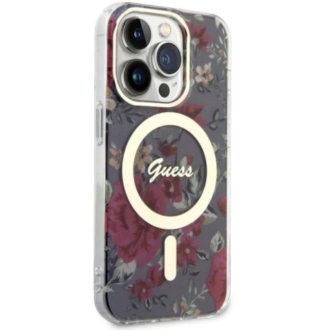 Etui Guess Flower MagSafe na iPhone 14 Pro - zielone Guess