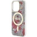 Etui Guess Flower MagSafe na iPhone 14 Pro - zielone Guess