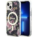 Etui Guess Flower MagSafe na iPhone 14 - czarne Guess