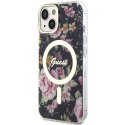 Etui Guess Flower MagSafe na iPhone 14 - czarne Guess