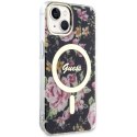 Etui Guess Flower MagSafe na iPhone 14 - czarne Guess
