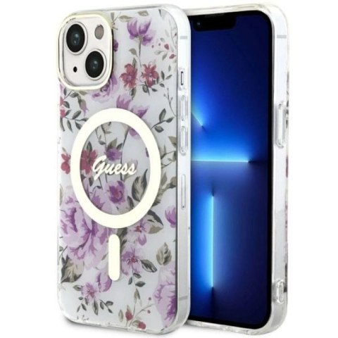 Etui Guess Flower MagSafe na iPhone 14 - przezroczyste Guess