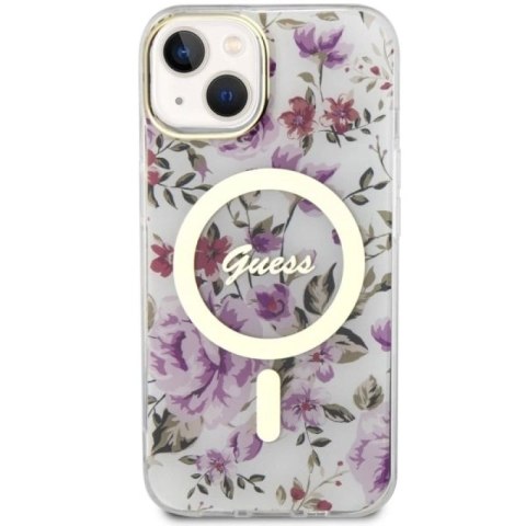 Etui Guess Flower MagSafe na iPhone 14 - przezroczyste Guess