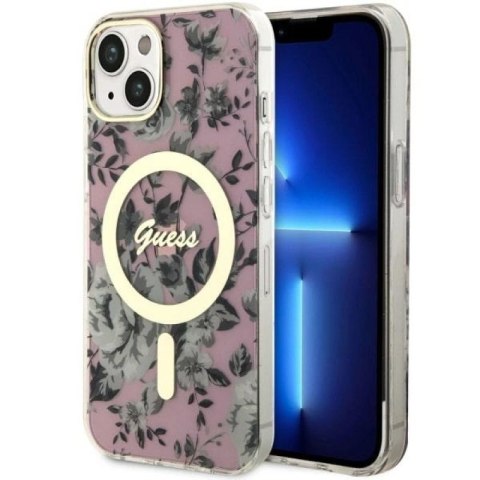 Etui Guess Flower MagSafe na iPhone 14 - różowe Guess