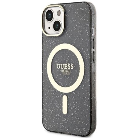 Etui Guess Glitter Gold MagSafe na iPhone 14 Plus - czarne Guess