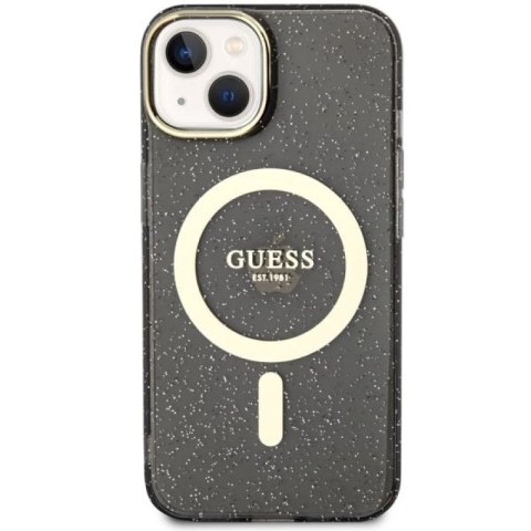 Etui Guess Glitter Gold MagSafe na iPhone 14 Plus - czarne Guess