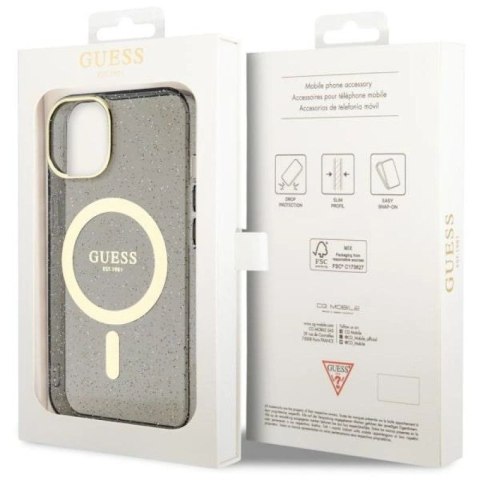 Etui Guess Glitter Gold MagSafe na iPhone 14 Plus - czarne Guess