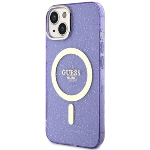 Etui Guess Glitter Gold MagSafe na iPhone 14 Plus - purpurowe Guess