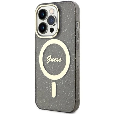 Etui Guess Glitter Gold MagSafe na iPhone 14 Pro Max - czarne Guess