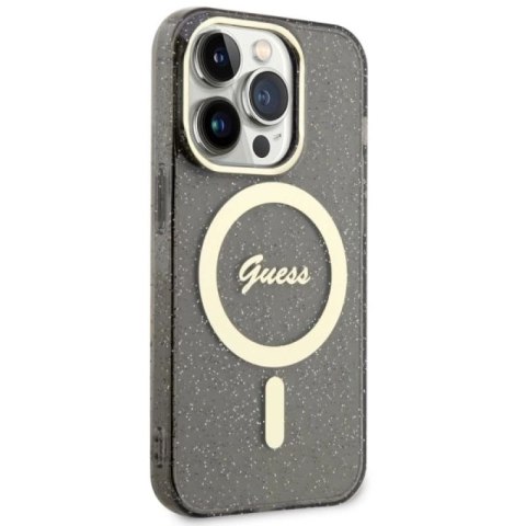 Etui Guess Glitter Gold MagSafe na iPhone 14 Pro Max - czarne Guess