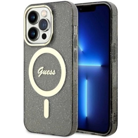 Etui Guess Glitter Gold MagSafe na iPhone 14 Pro - czarne Guess