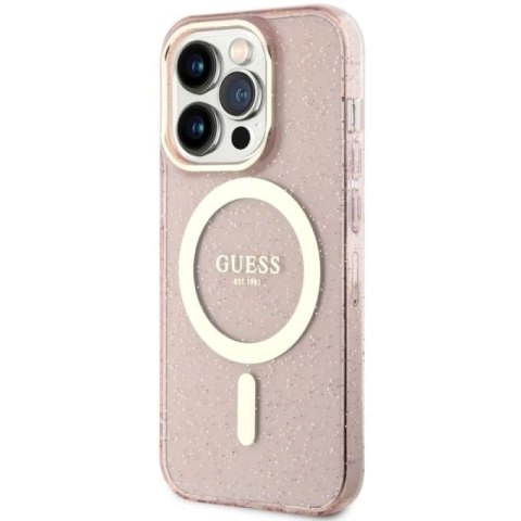 Etui Guess Glitter Gold MagSafe na iPhone 14 Pro - różowe Guess