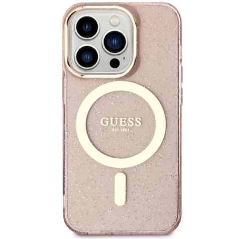 Etui Guess Glitter Gold MagSafe na iPhone 14 Pro - różowe Guess