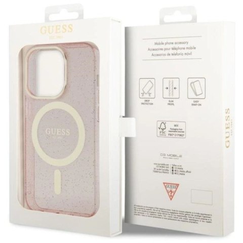 Etui Guess Glitter Gold MagSafe na iPhone 14 Pro - różowe Guess