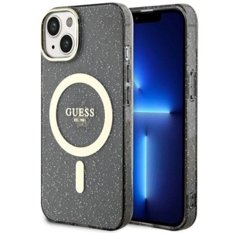 Etui Guess Glitter Gold MagSafe na iPhone 14 - czarne Guess