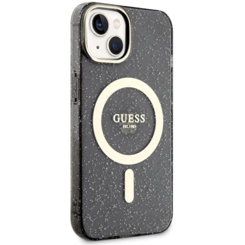 Etui Guess Glitter Gold MagSafe na iPhone 14 - czarne Guess