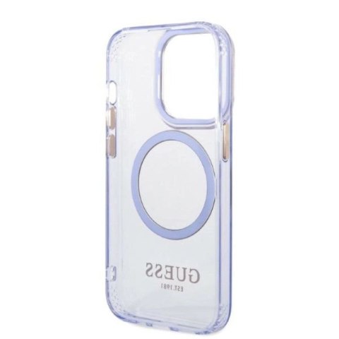 Etui Guess Gold Outline Translucent MagSafe na iPhone 14 Pro - purpurowe Guess