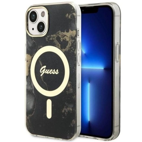 Etui Guess Golden Marble MagSafe na iPhone 14 Plus - czarne Guess