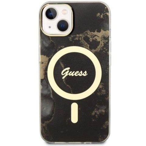 Etui Guess Golden Marble MagSafe na iPhone 14 Plus - czarne Guess