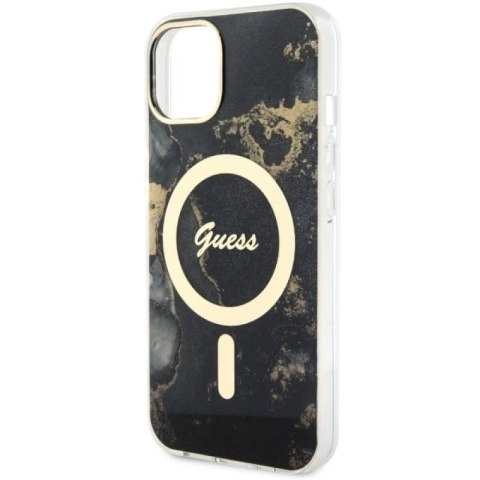 Etui Guess Golden Marble MagSafe na iPhone 14 Plus - czarne Guess