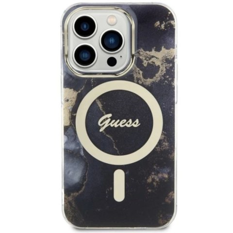 Etui Guess Golden Marble MagSafe na iPhone 14 Pro - czarne Guess