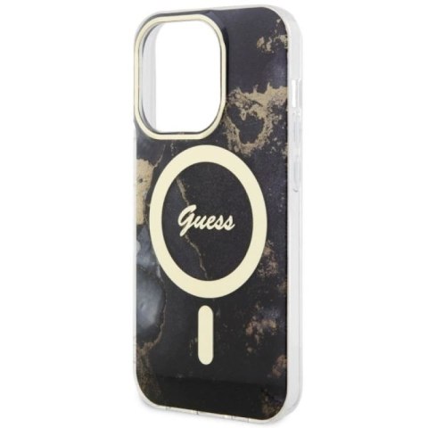 Etui Guess Golden Marble MagSafe na iPhone 14 Pro - czarne Guess