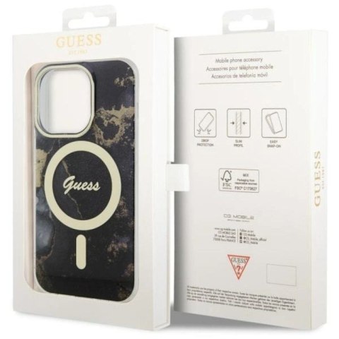 Etui Guess Golden Marble MagSafe na iPhone 14 Pro - czarne Guess