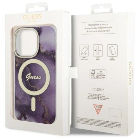 Etui Guess Golden Marble MagSafe na iPhone 14 Pro - purpurowe Guess