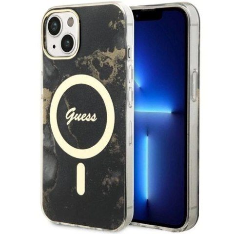 Etui Guess Golden Marble MagSafe na iPhone 14 - czarne Guess