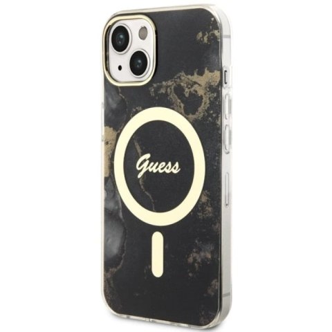 Etui Guess Golden Marble MagSafe na iPhone 14 - czarne Guess