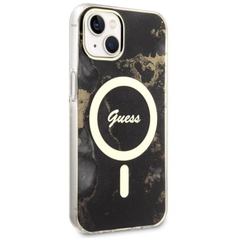 Etui Guess Golden Marble MagSafe na iPhone 14 - czarne Guess