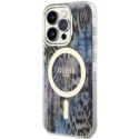 Etui Guess Leopard MagSafe na iPhone 14 Pro - niebieskie Guess