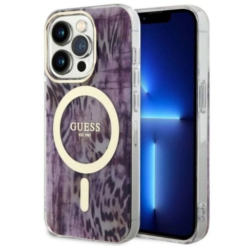 Etui Guess Leopard MagSafe na iPhone 14 Pro - różowe Guess