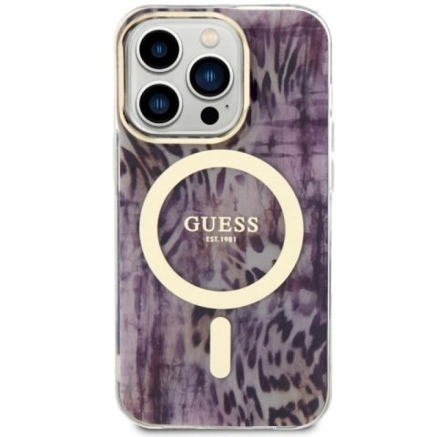 Etui Guess Leopard MagSafe na iPhone 14 Pro - różowe Guess