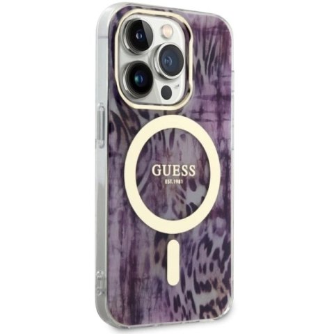 Etui Guess Leopard MagSafe na iPhone 14 Pro - różowe Guess