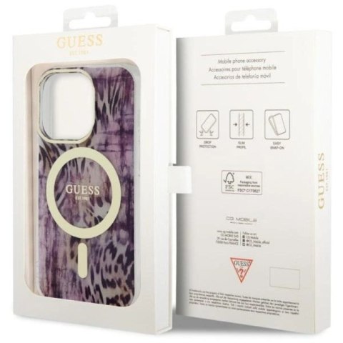 Etui Guess Leopard MagSafe na iPhone 14 Pro - różowe Guess