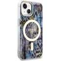 Etui Guess Leopard MagSafe na iPhone 14 - niebieskie Guess