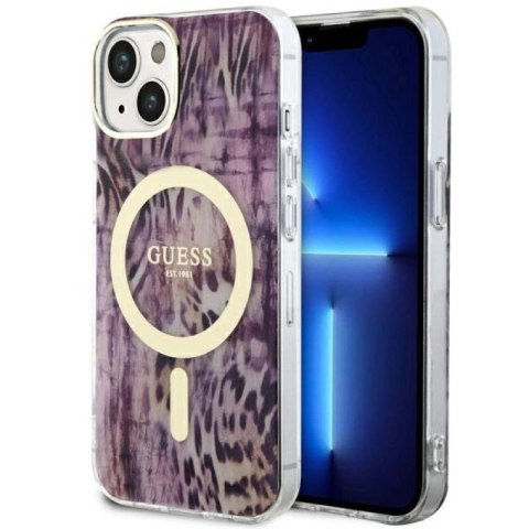 Etui Guess Leopard MagSafe na iPhone 14 - różowe Guess