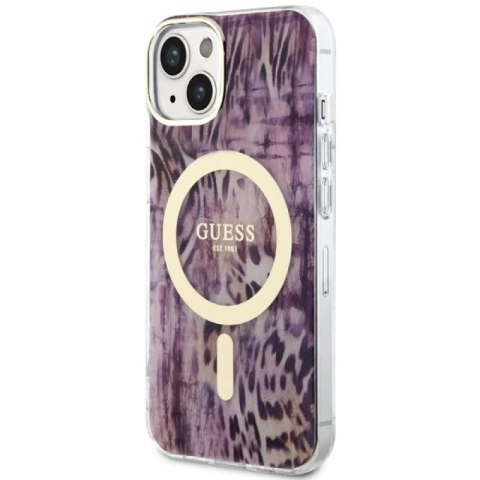 Etui Guess Leopard MagSafe na iPhone 14 - różowe Guess
