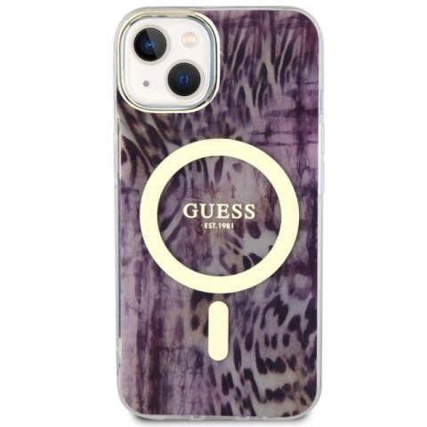 Etui Guess Leopard MagSafe na iPhone 14 - różowe Guess