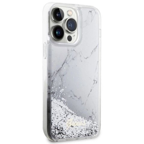 Etui Guess Liquid Glitter Marble na iPhone 14 Pro Max - białe Guess
