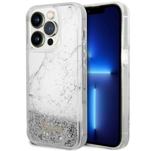 Etui Guess Liquid Glitter Marble na iPhone 14 Pro - białe Guess